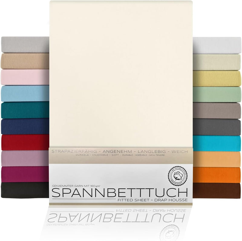 BEAUTEX Spannbetttuch Bettlaken aus Baumwolle, Premium Jersey Stoff 160g/m², Grösse und Farbe wählba