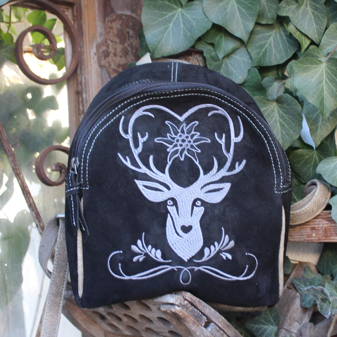 DOMELO Leder Trachtenrucksack. Klein Damen Back pack. Einzigartiges Oktoberfest Tasche mit Hirsch St