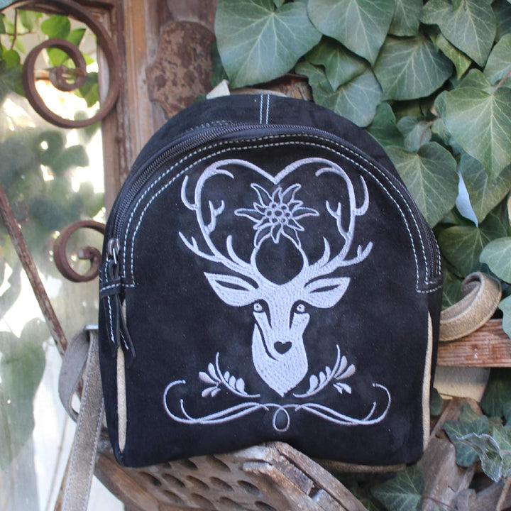 DOMELO Leder Trachtenrucksack. Klein Damen Back pack. Einzigartiges Oktoberfest Tasche mit Hirsch St