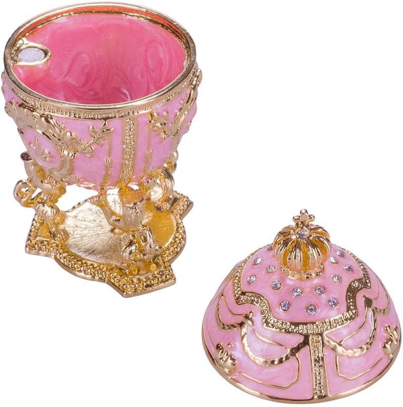 Fabergé-Stil Ei/Schmuckkästchen mit Löwen & Kaiserkrone 7,5 cm rosa