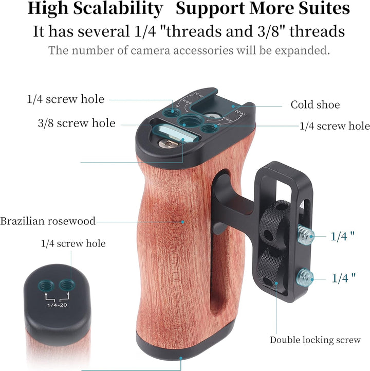 Hersmay Universal Wooden Mini Side Handle Seitengriff (1/4"-20 Schrauben) für Kamerakäfig Handgriff