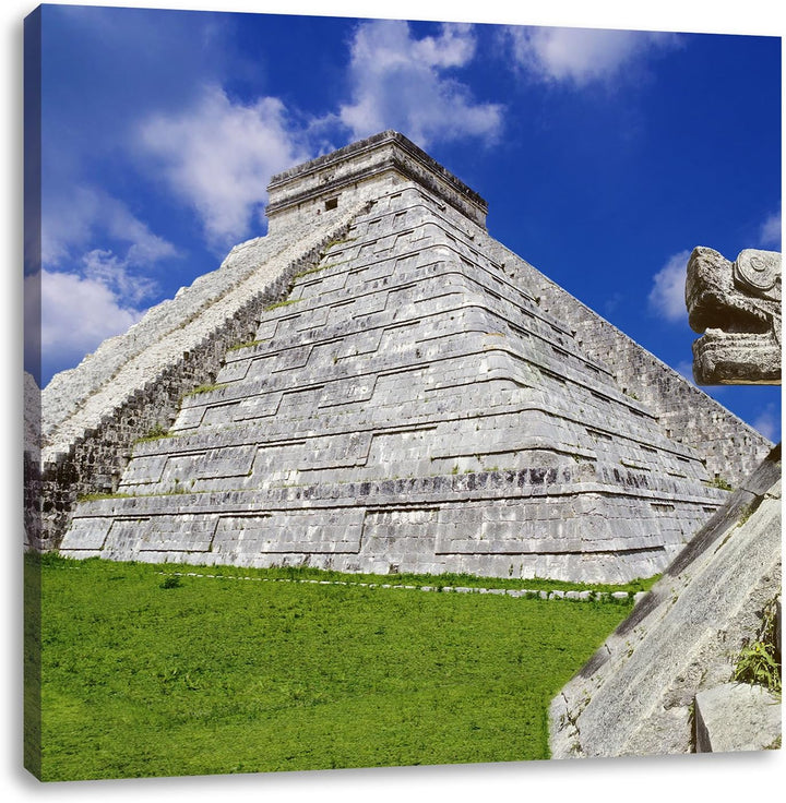 Pixxprint Schöner Maya Tempel in Mexiko, Format: 70x70 auf Leinwand, 70x70