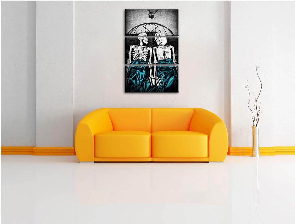 Horror Paar im heimischen Schlafzimmer schwarz/weiss 3-Teiler Leinwandbild 120x80 Bild auf Leinwand,