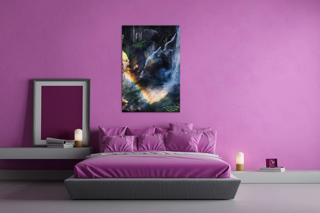 deyoli Regenbogen am Wasserfall Format: 120x80 als Leinwandbild, Motiv fertig gerahmt auf Echtholzra