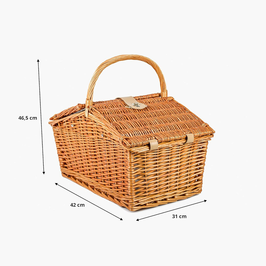 Zolta Picknickkorb 4 Personen - Korb mit Deckel - Weidenkorb mit Picknick Geschirr und Thermischer E