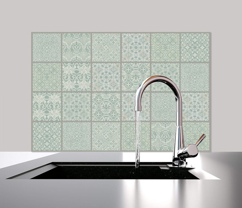Queence | Küchen Spritzschutz „Fliesenmuster“ 60x40 cm| Küchenrückwand | Alu-DiBond | Fliesenschutz