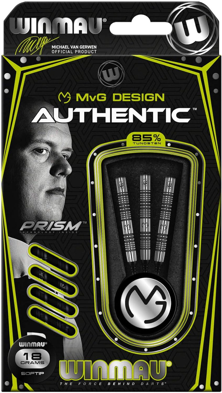 WINMAU Michael Van Gerwen MvG Authentic 22g Profi Wolfram Softip Dartpfeile Set mit Flights und Schä