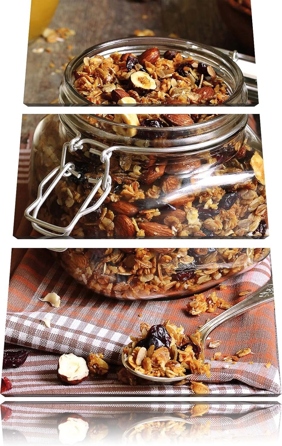 Pixxprint Honig Müsli im Glas 3-Teiler Leinwandbild 120x80 Bild auf Leinwand