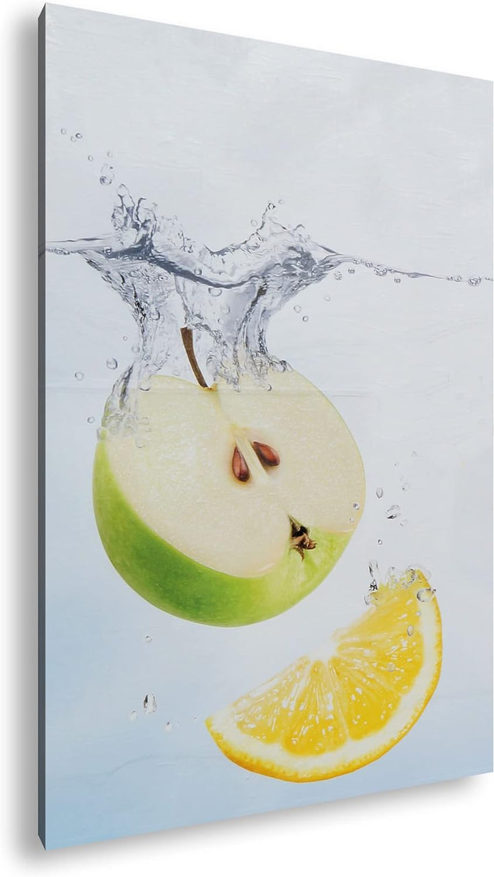deyoli köstlicher Apfel mit Zitronenscheibe im Format: 80x60 als Leinwandbild, Motiv fertig gerahmt