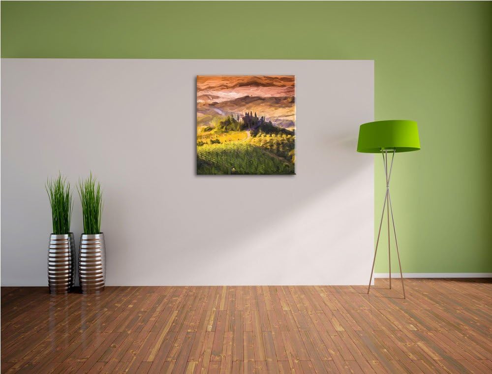 Pixxprint Toskana Landschaft mit Feldern als Leinwandbild/Grösse: 70x70 cm/Wandbild/Kunstdruck/ferti