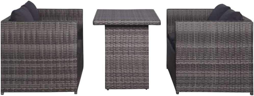 tidyard Garten-Sofagarnitur 11-TLG. Poly Rattan Sofagruppe Grau, inkl 1 Tisch + 2 Sofabank +4 Sitzpo