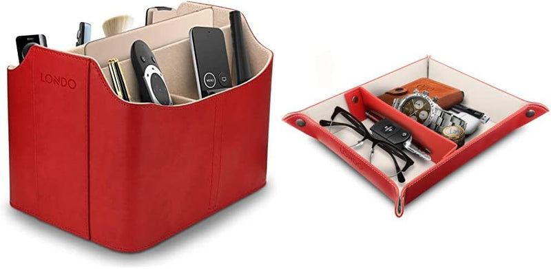 Londo Leder Fernbedienung Organizer und Halter (Rot) & Leder Taschenleerer - Vide Poche - Ledertable