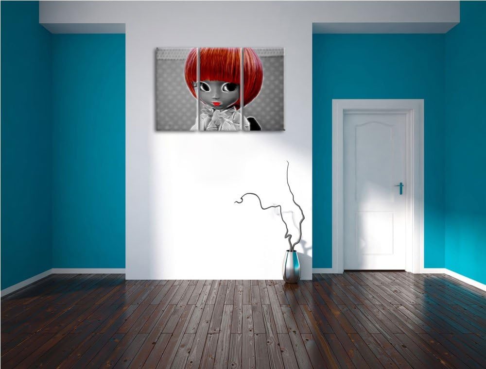 hübsche Puppe im traditionellen Kimono schwarz/weiss Spezial 3-Teiler Leinwandbild 120x80 Bild auf L