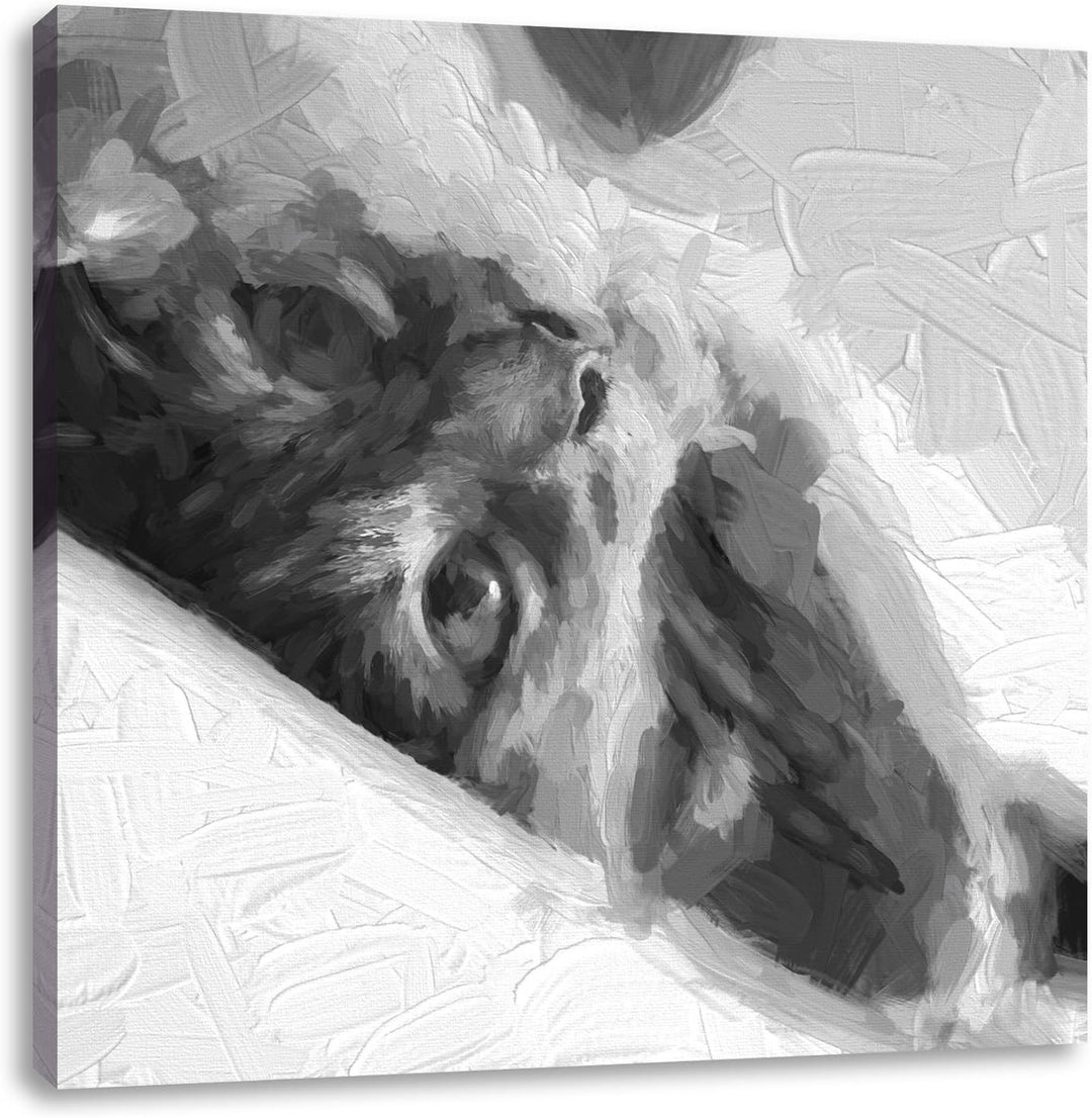 Pixxprint Niedliche Katze liegt im Bett Pinsel Effekt, Format: 70x70 auf Leinwand, 70x70