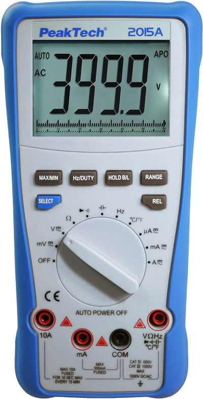 PeakTech 2015 A – True RMS Digital Multimeter, Auto-Range, 4.000 Counts, Durchgangsprüfer, Messgerät