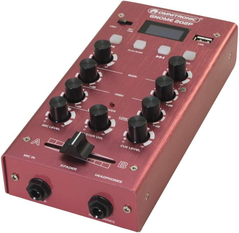 OMNITRONIC GNOME-202P Mini-Mixer rot | 2-Kanal-DJ-Mixer mit Bluetooth und MP3-Player im Miniaturform
