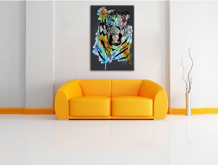 Pixxprint Roar Watercolor Black Bild auf Leinwand, XXL riesige Bilder fertig gerahmt mit Keilrahmen,
