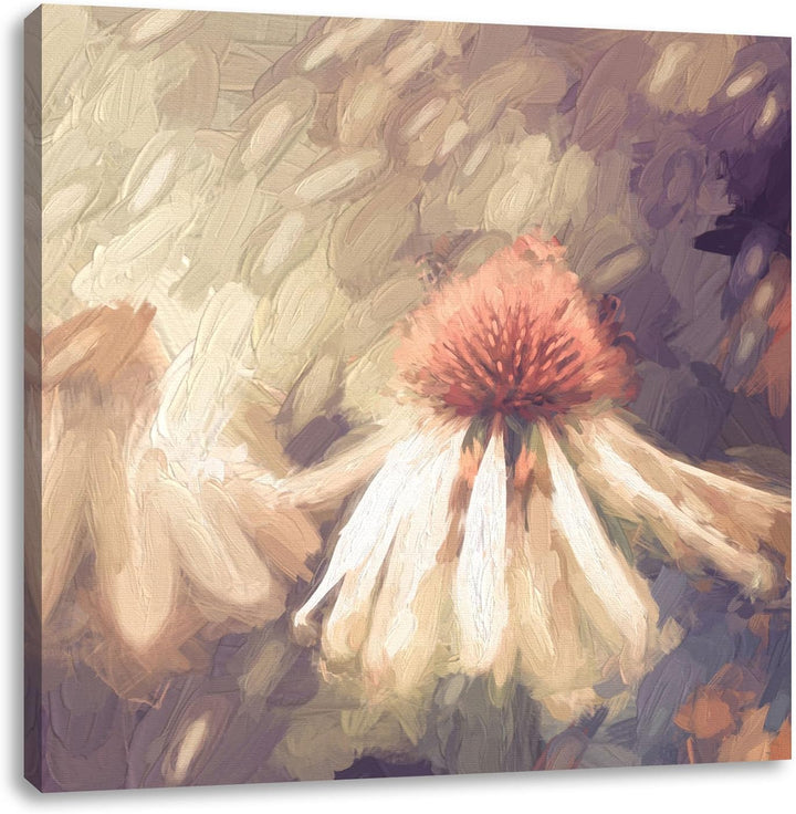 Pixxprint Blumen im Regen Pinsel Effekt, Format: 70x70 auf Leinwand, 70x70