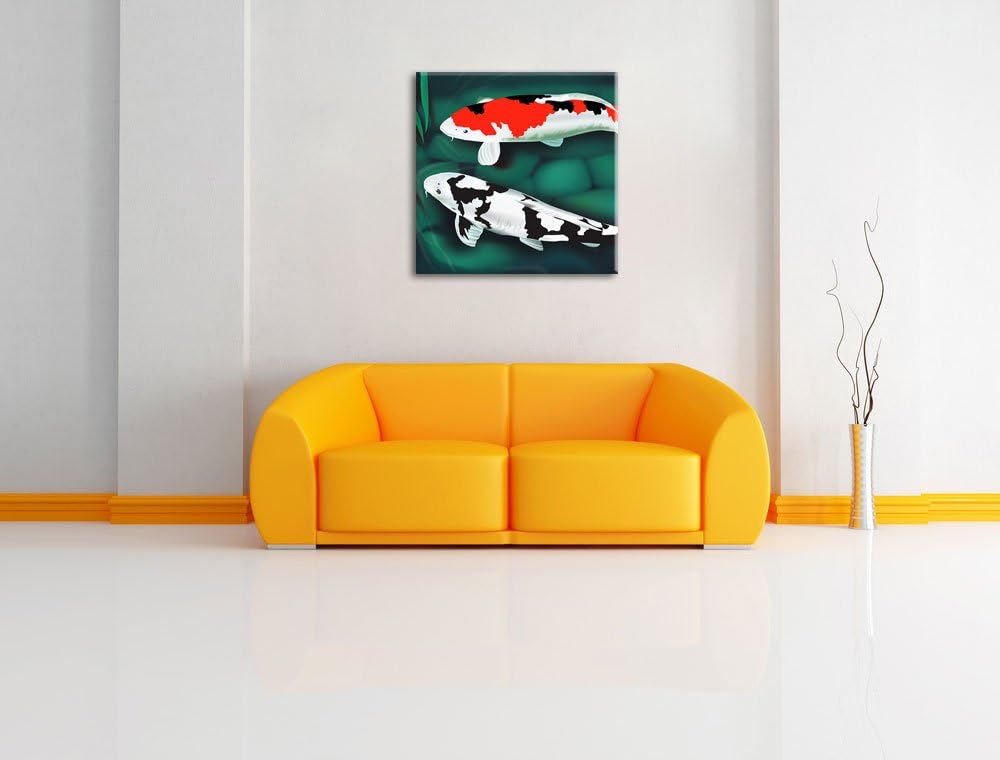 Edle Koi Karpfen Kunst, Format: 70x70 auf Leinwand, XXL riesige Bilder fertig gerahmt mit Keilrahmen