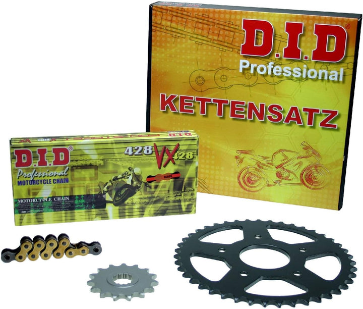 Kettensatz/Kettenkit GZ 125 Marauder, 1998-2011, Typ AP, DID X-Ring (VX gold&black) extra verstärkt