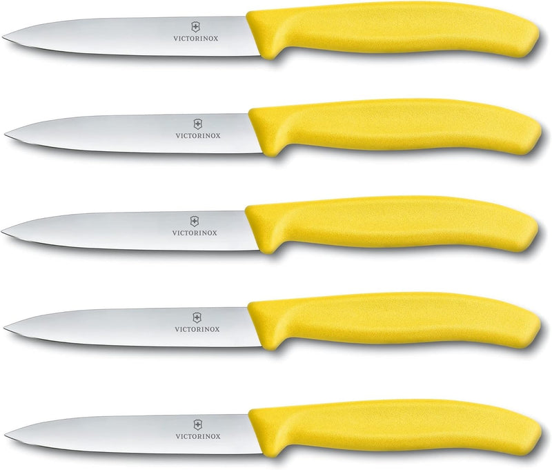 Victorinox 5-tlg Gemüsemesser Set Swiss Classic Gelb – 10 cm ohne Wellenschliff – Tomatenmesser