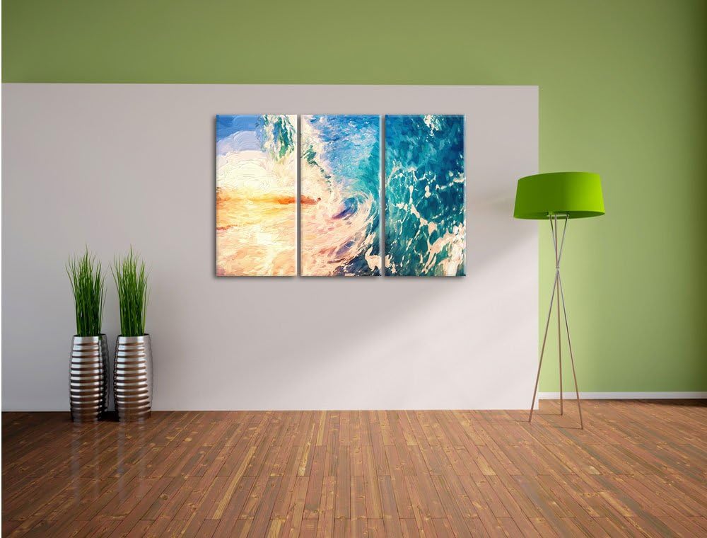 Pixxprint Riesen Welle bei Sonnenaufgang als Leinwandbild/Grösse: 3 Teilig (120x80) cm/Wandbild/Kuns
