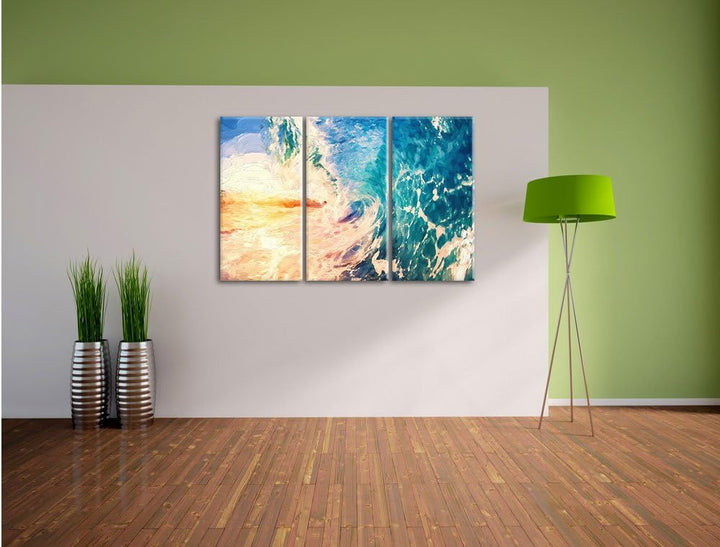 Pixxprint Riesen Welle bei Sonnenaufgang als Leinwandbild/Grösse: 3 Teilig (120x80) cm/Wandbild/Kuns