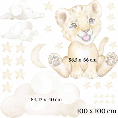 WANDKIND Löwe auf der Wolke V273 | handgezeichnet | AUFKLEBER Babyzimmer | Wandsticker Kinderzimmer