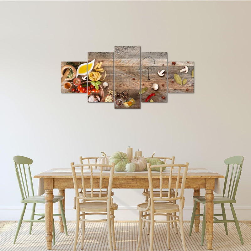 Runa Art Wandbilder Küche - Gewürze 5 Teilig Bild auf Vlies Leinwand Deko Esszimmer Küchenbilder Ess