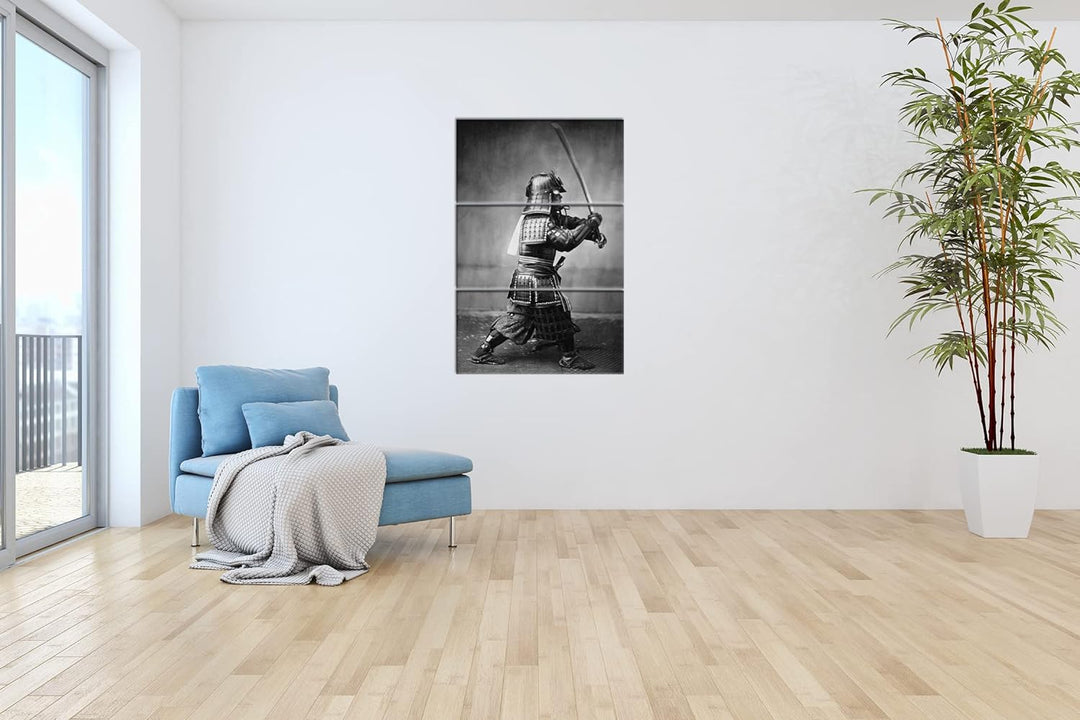 deyoli kampfbereiter Samurai-Krieger Format: 3Teilig als Leinwandbild, Motiv fertig gerahmt auf Echt