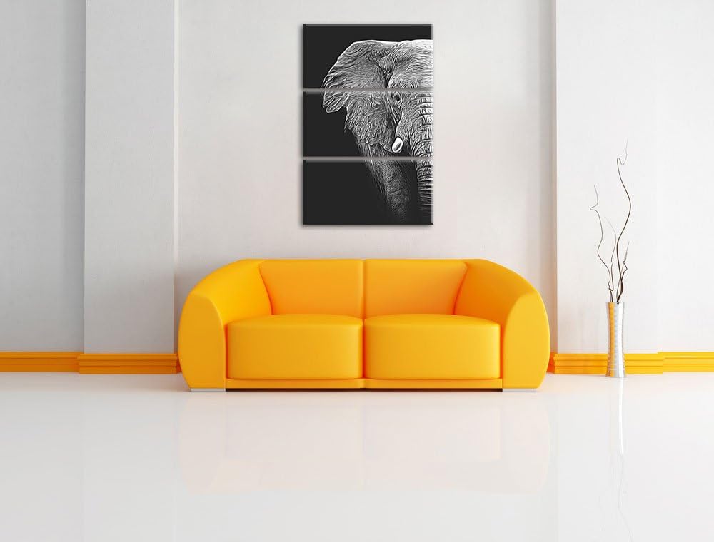 Dark Elefant Porträt Spezial 3-Teiler Leinwandbild 120x80 Bild auf Leinwand, XXL riesige Bilder fert
