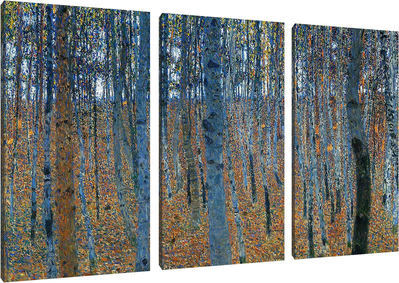 Gustav Klimt - Buchenwald I als Leinwandbild 3 teilig / Grösse: 120x80 cm / Wandbild / Kunstdruck /