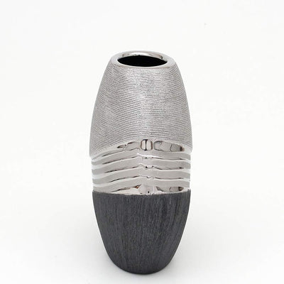 Dekohelden24 Edle Moderne Deko Designer Keramik Vase in Silber-grau oval, Silbergrau, 16 cm Vase ova