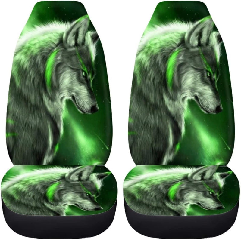 chaqlin Galaxy Wolf Autositzbezüge Set,2-Pack Starry Night Wolf Auto Front Seat Protector Fahrzeug E