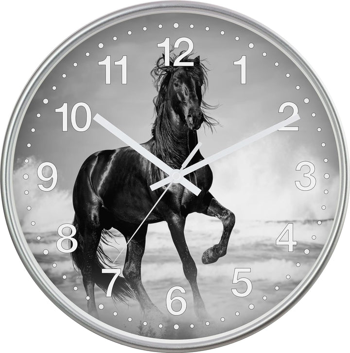 Eurotime Quarzwanduhr, 30 cm, Kunststoffgehäuse Silber, Echtglasabdeckung, klares 12-Zahlen Zifferbl