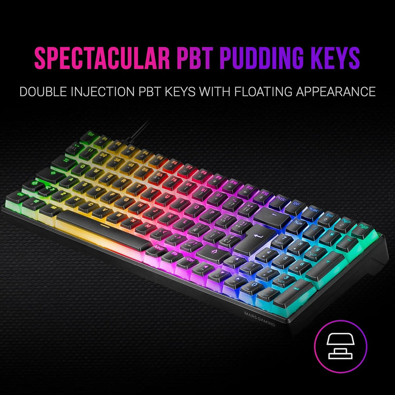 Mars Gaming MKULTRA, Mechanische Tastatur Schwarz RGB, Kompakt 96%, Schalter Outemu SQ Blau, Französ