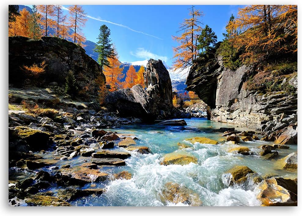 Wandbild Fluss Druckbild Leinwandbild Landschaft Blau 100x70 cm