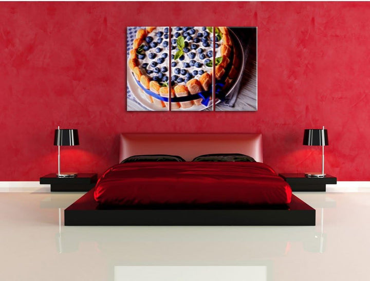 Pixxprint Heidelbeerkuchen Neon Lights Effekt 3-Teiler Leinwandbild 120x80 Bild auf Leinwand