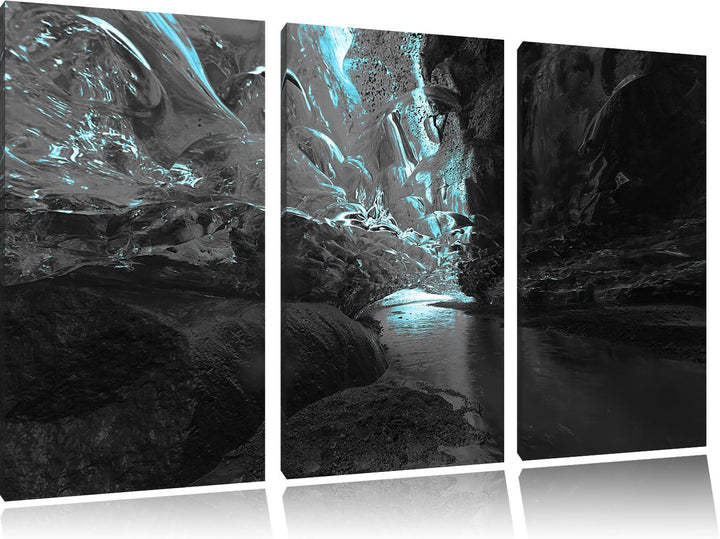 Pixxprint abstrakte Eislandschaft B&W Detail 3-Teiler Leinwandbild 120x80 Bild auf Leinwand