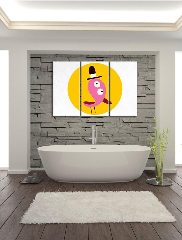 Pixxprint Lustiger Vogel mit einfarbigem Hintergrund weiss 3-Teiler Leinwandbild 120x80 Bild auf Lei