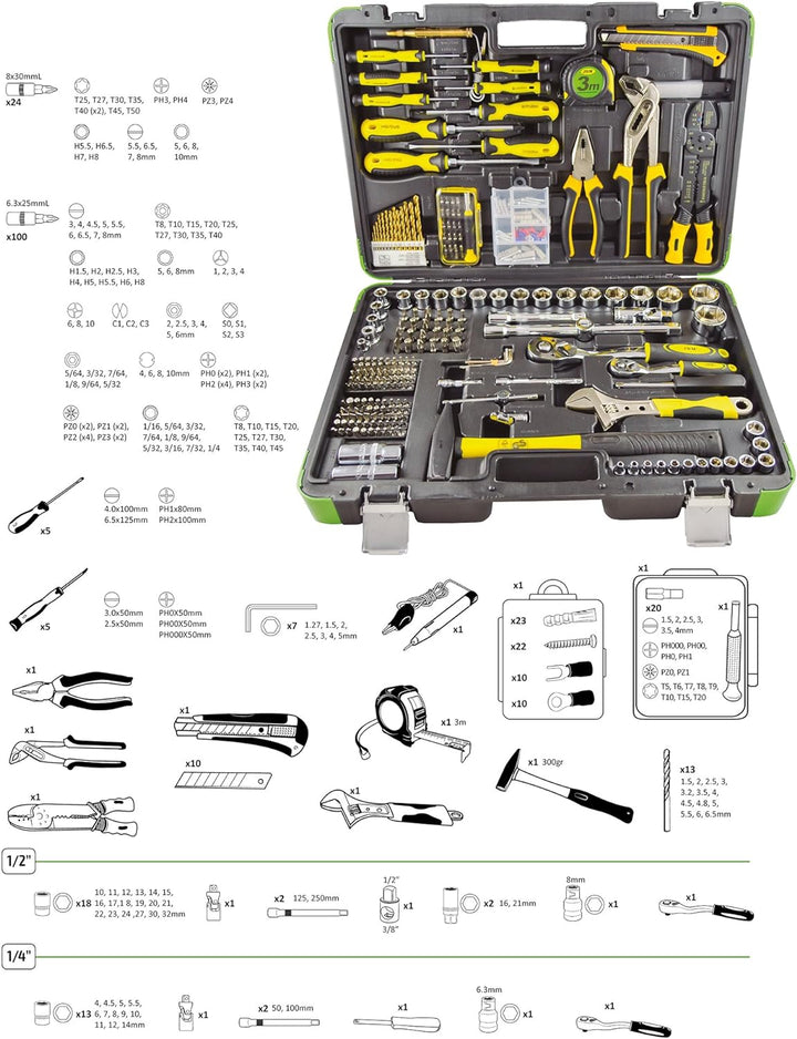 ESTUCHE DE HERRAMIENTAS 303 PIEZAS/CON VASOS HEXAGONALES