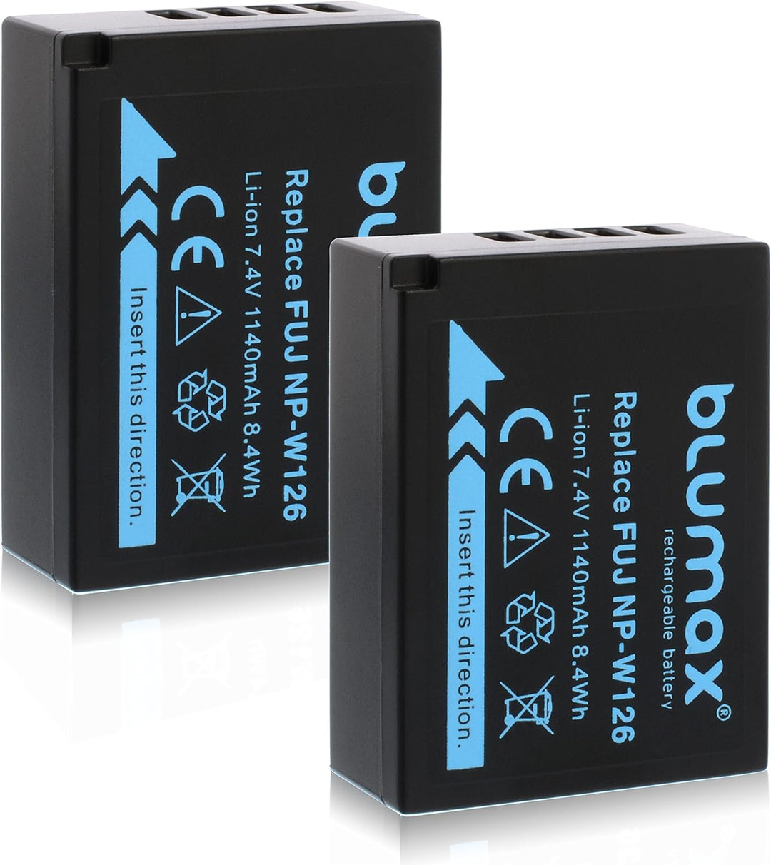 2X Blumax Akku für Fujifilm NP-W126 NP-W126s 1140mAh |kompatibel mit Fujifilm X-T1 X-T2 X-T10 X-T20