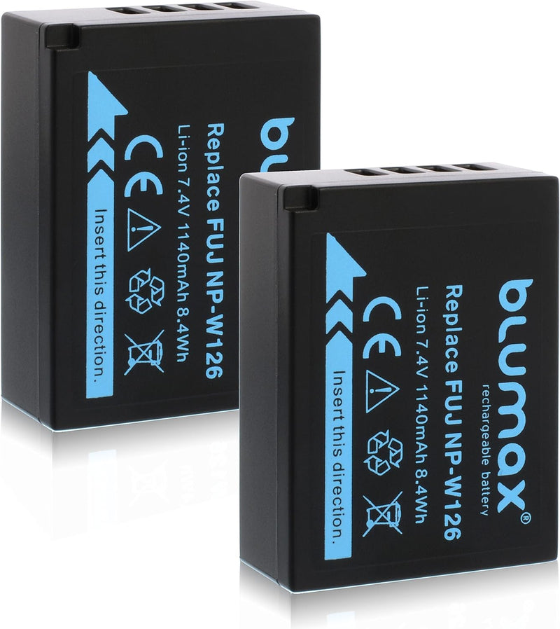 2X Blumax Akku für Fujifilm NP-W126 NP-W126s 1140mAh |kompatibel mit Fujifilm X-T1 X-T2 X-T10 X-T20