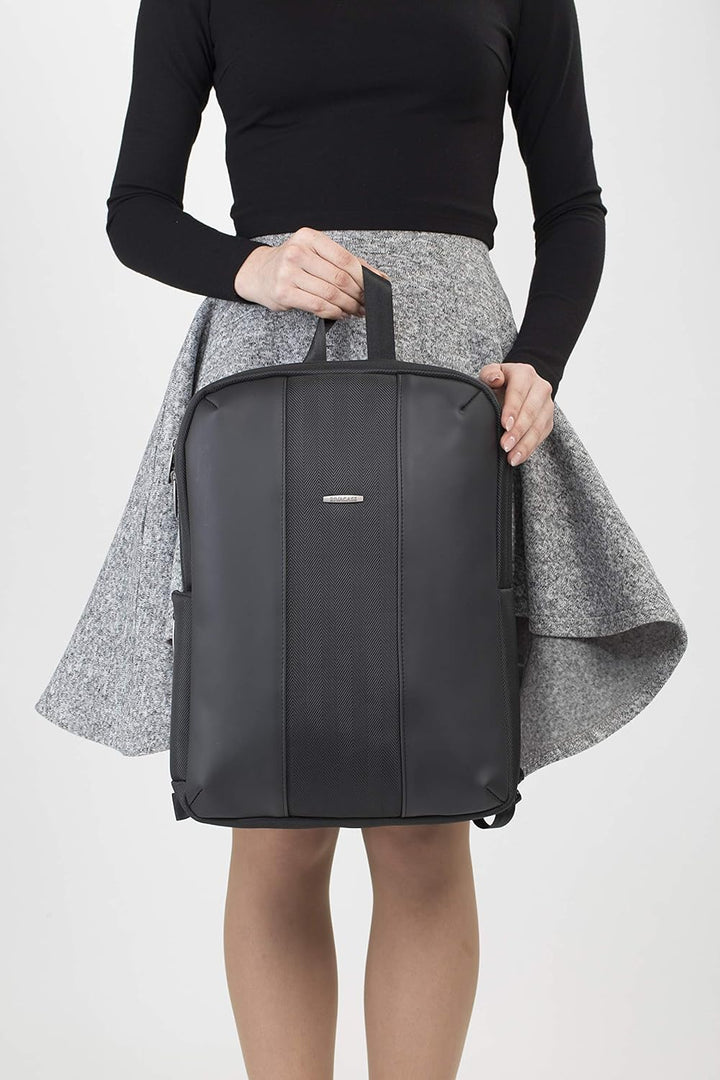 RIVACASE leichter Laptop Rucksack bis 14 Zoll – Stadtrucksack aus Polyester und Kunstleder mit extra