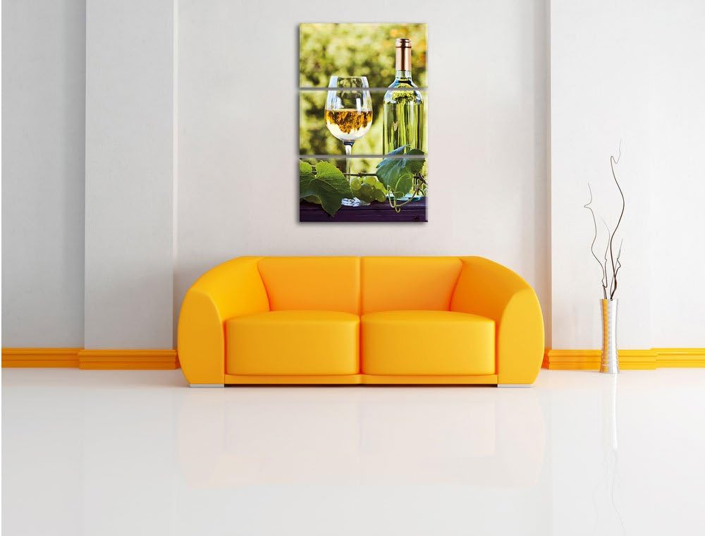 Pixxprint Wein und Weintrauben als Leinwandbild - Grösse: 3-Teilig (120x80cm) - Wandbild - Kunstdruc