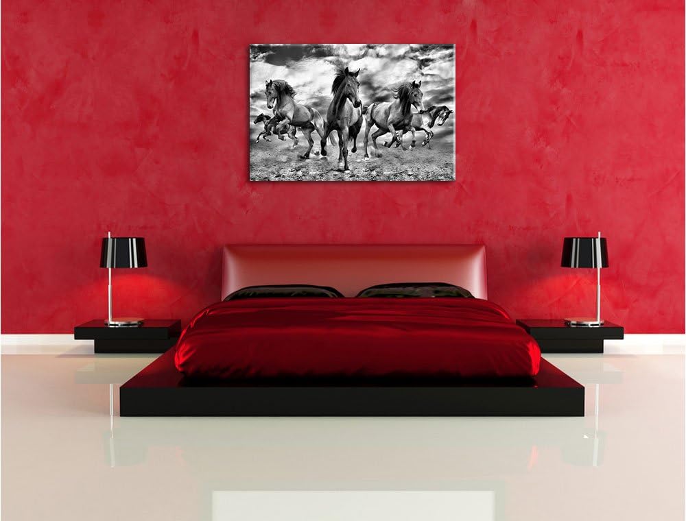 Pixxprint Monocrome, Western Pferde Cowboy, Format: 100x70 auf Leinwand, 100x70
