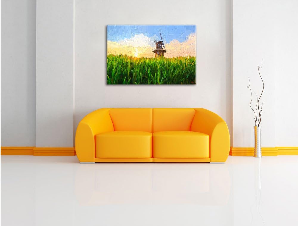 Pixxprint Windmühle auf dem Feld als Leinwandbild/Grösse: 100x70 / Wandbild/Kunstdruck/fertig bespan