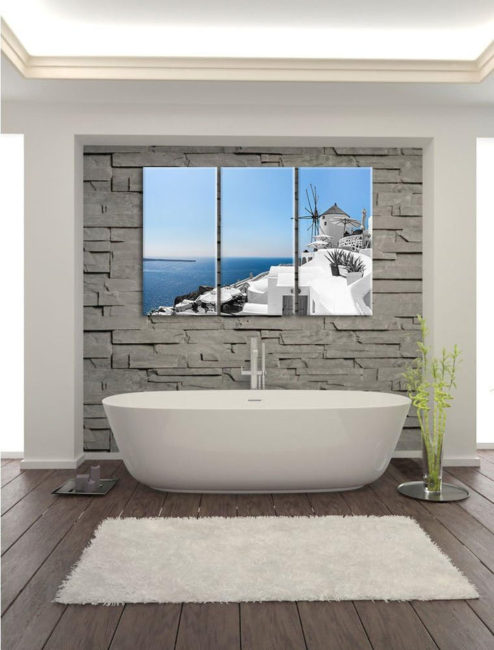 Pixxprint Club Kalimera Kriti in Kreta / 3-Teilig/Gesamtmass 120cm Leinwandbild bespannt auf Holzrah