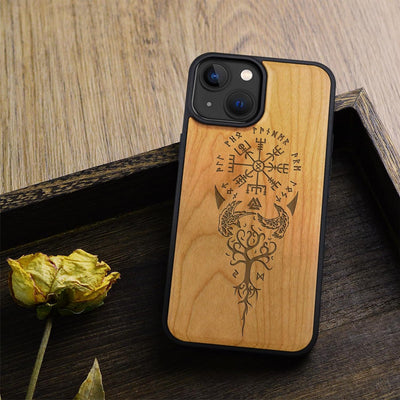 Carveit Holz Cover für iPhone 15 hülle, Kompatibel mit Magsafe Silikon Stossfeste Cover, Magnetisch