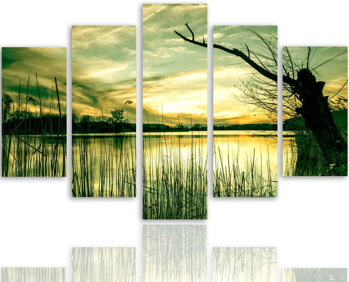 Wandbild Landschaft 250x120 cm Deco Panel 5 Teilig XXL Kunstdruck See Baum grün Deco Panel XXL 250x1